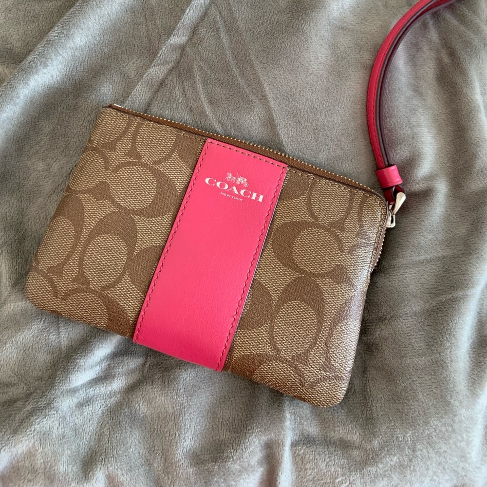 Coach, Beige and Pink Wristlet